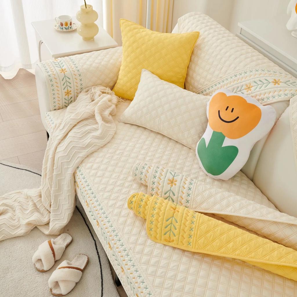 Cotton Embroidered Sofa Cover Rustic Style Jacquard Fabric Non-Slip Cushion Simple Living Room Sofa Armrest Backrest Towel