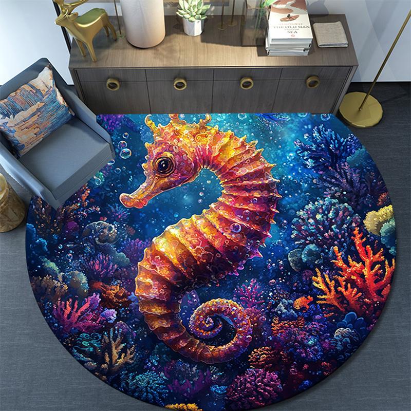 Seahorse Round Area Rug,Carpet Rug for Living Room Bedroom Sofa Playroom Decor,Non-slip Floor Mat