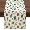 Christmas Pine Branches Pine Cone Linen Table Runner Party Decor Reusable Kitchen Dining Table Runner Christmas Decorations