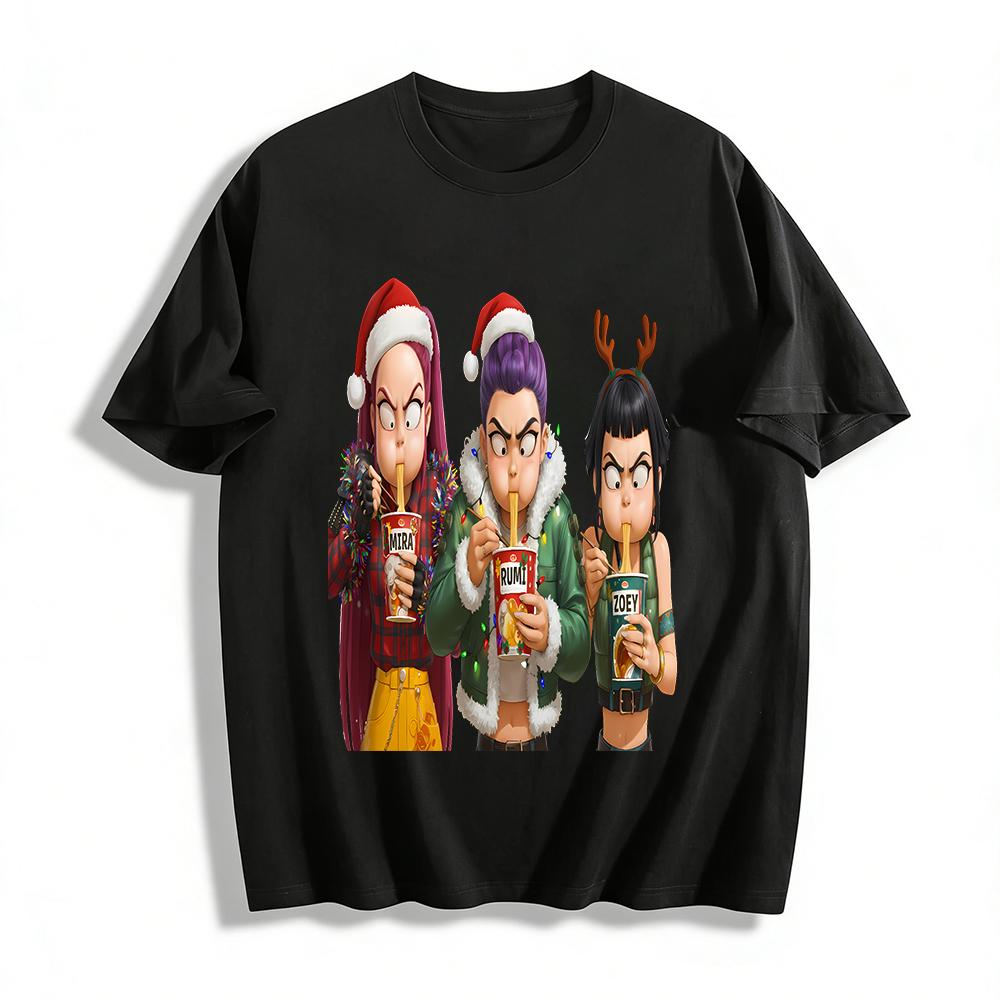 

Christmas Funny Instant Noodle Trio Print Top Trendy Festive Unisex Casual Pullover Pure cotton T-shirt XXS