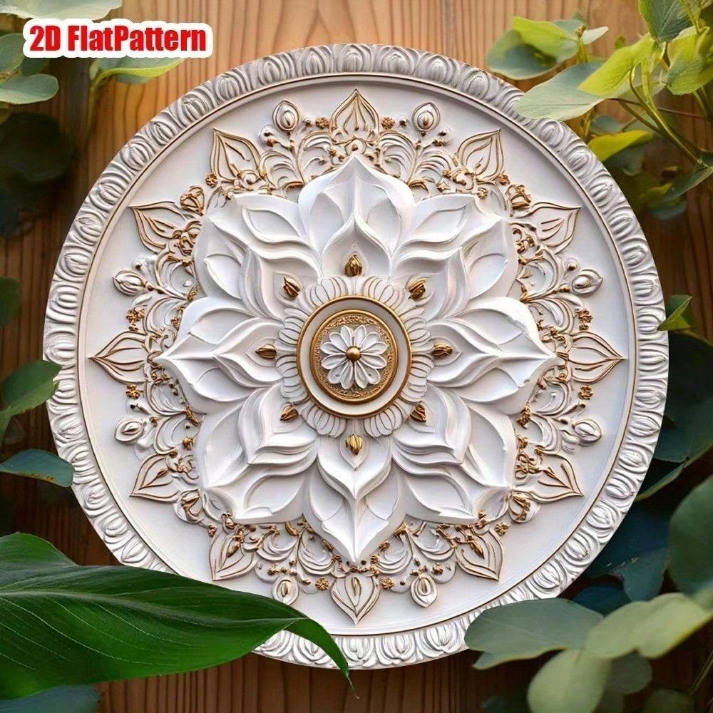 Vintage Metal Wall Art Gold Lotus Flower 20cm Round Steel Painting Home Garden Decor