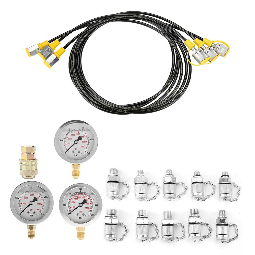 Excavator Hydraulic Pressure Test Kit with Testing Point Coupling and Gauge
