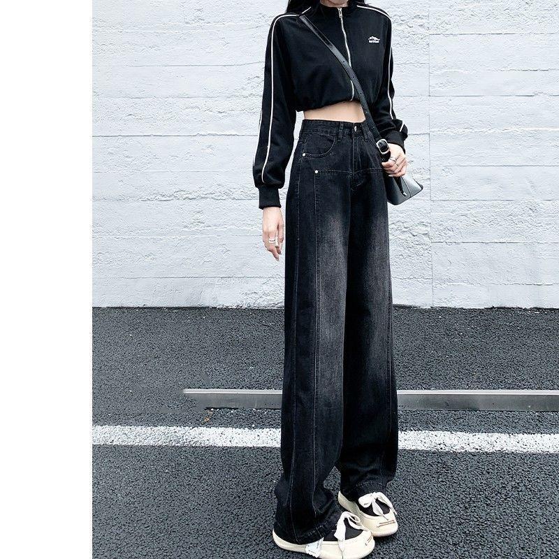 Thickened and Velvet Wide-leg Jeans for Women, New Autumn and Winter Loose and Thin Straight Floor-mopping Pants