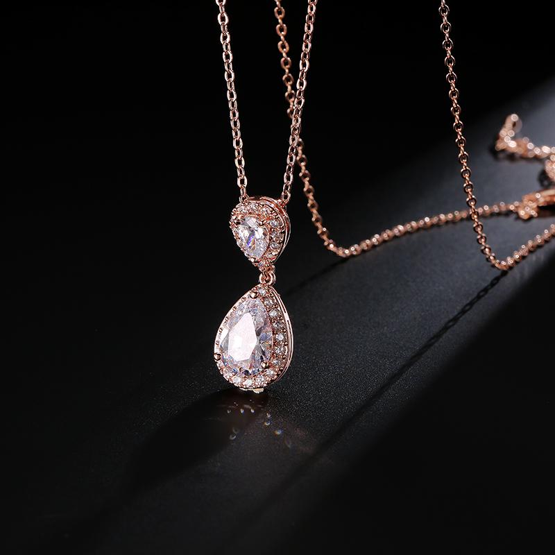 ZAKOL Classic Water Drop AAA Cubic Zirconia Pendant Necklace for Women Aesthetic Luxury Trendy Wedding Zircon