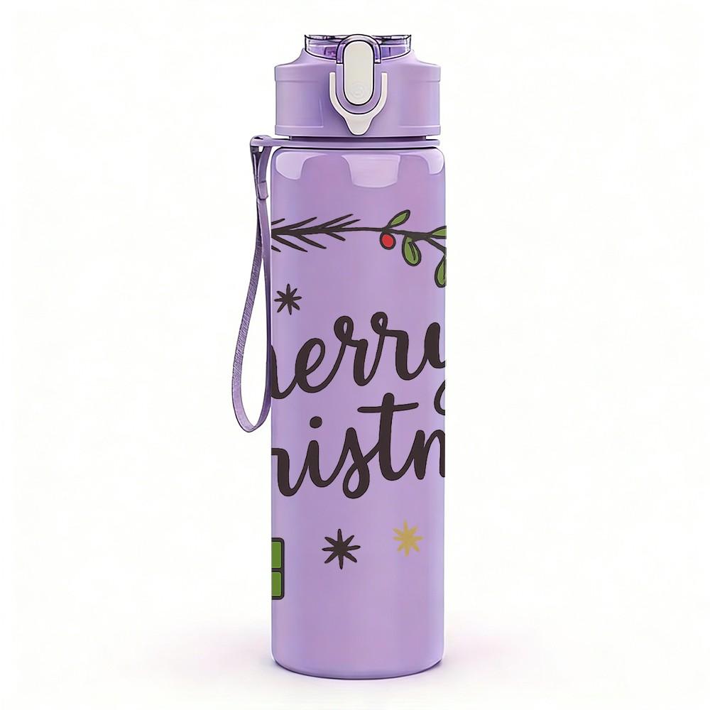 1PC Merry Christmas Gift Pattern 750ml Color Plastic Sports Water Bottle Leakproof Flip Straw Lid Suitable for Sports Office Home Use