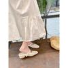 Cowhide Version~ French Square Head Thick Heel Woven Flat Sandals 2025 Xia Muller Sandals Bag Head Empty Single Shoes Women