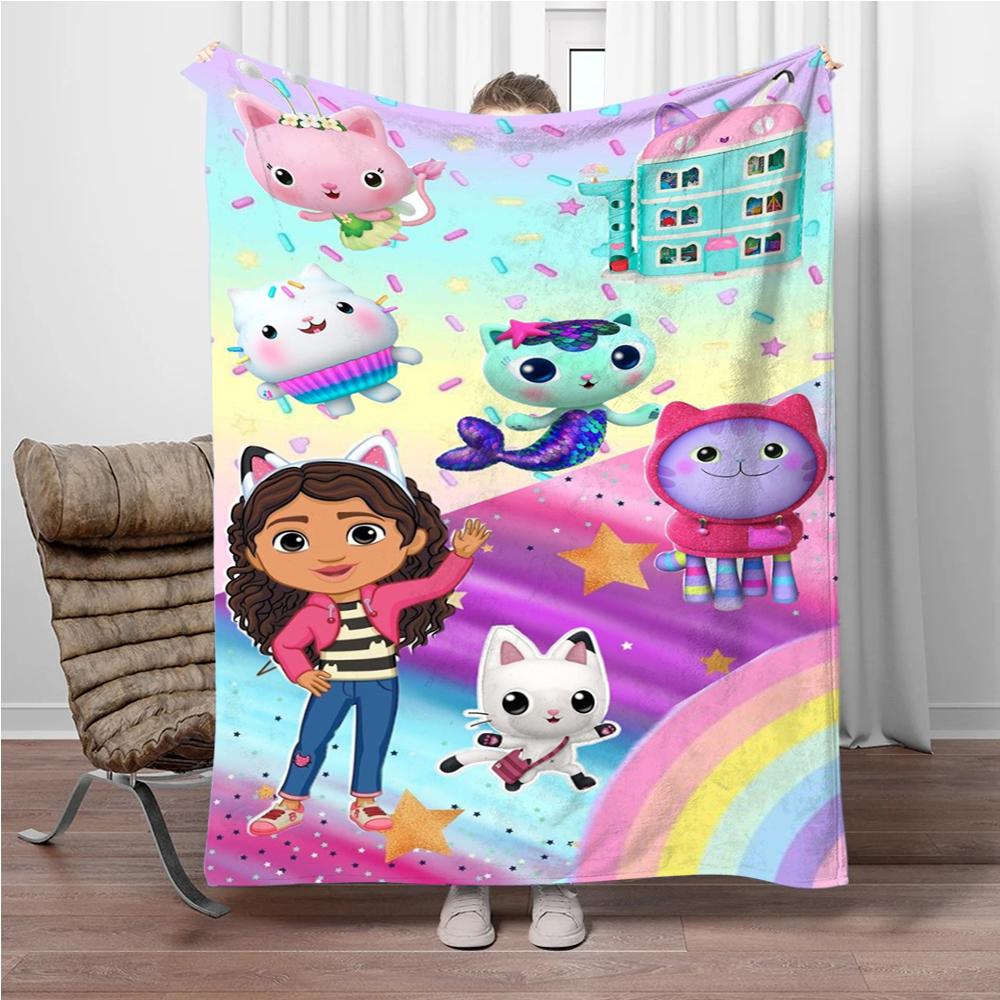 Cartoon G-Gabbys-Dollhouse Soft Flannel Blankets Keep Warm Throw Blanket Comfortable Blanket for Picnic Beds Sofa Home Bedroom