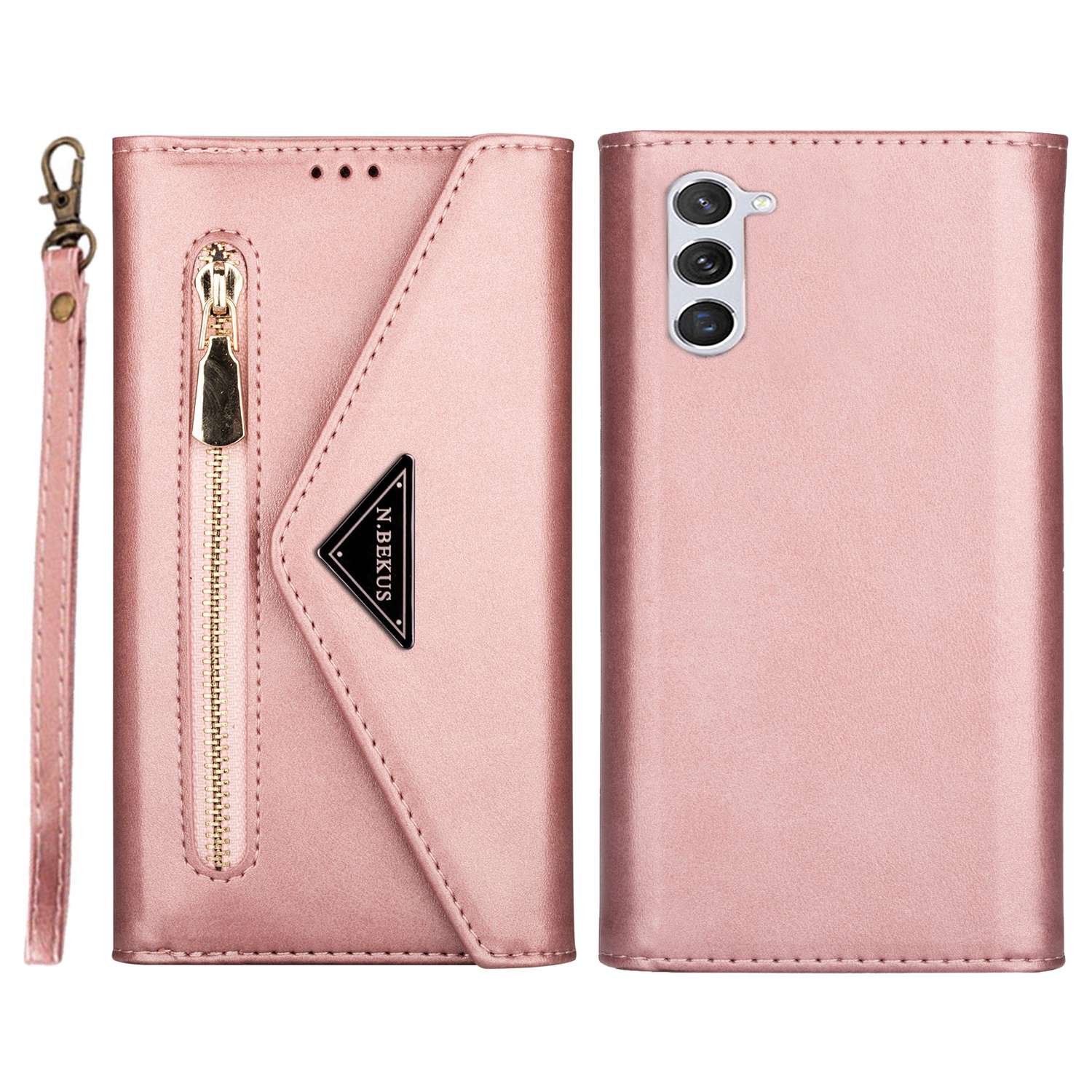 

N.BEKUS For Samsung Galaxy S24+ Cover Skin-touch Cell Phone Cases with Short+Long Strap Rose Gold