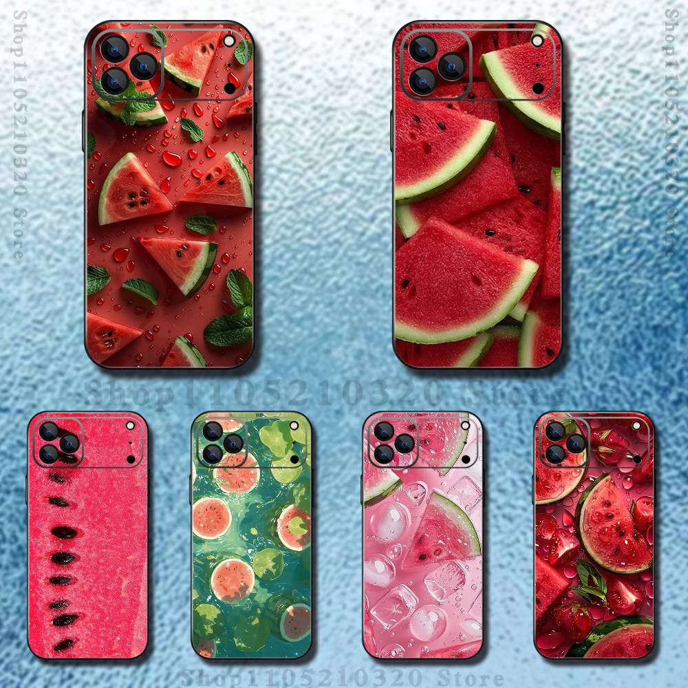 Fruit Watermelon Phone Case For iPhone 17,16,15,14,13,12,Pro,Max,Plus,E,SE4,Air,Mini Black Soft Box