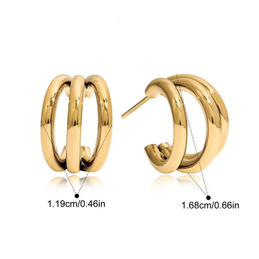 Three Layer Hollow C-shaped Stud Earrings Tarnish Resistant Metal Ladies Daily Wear Fashion Jewelry Wholesale