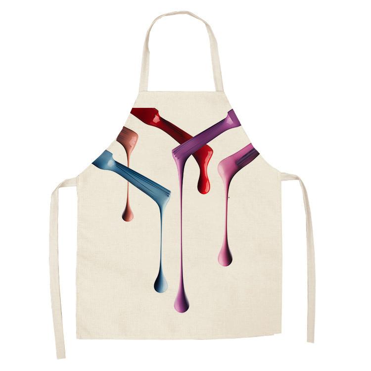 New Linen Colorful Nail Polish Cosmetics Theme Print Kitchen Aprons Unisex Dinner Party Cooking Bib Funny Cleaning Apron Barber