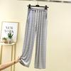Women Modal Striped Wide Leg Pants Thin Loose Straight Trousers With Pockets High Drape Casual Sleepwear Pants Plus Size Summer Loungewear