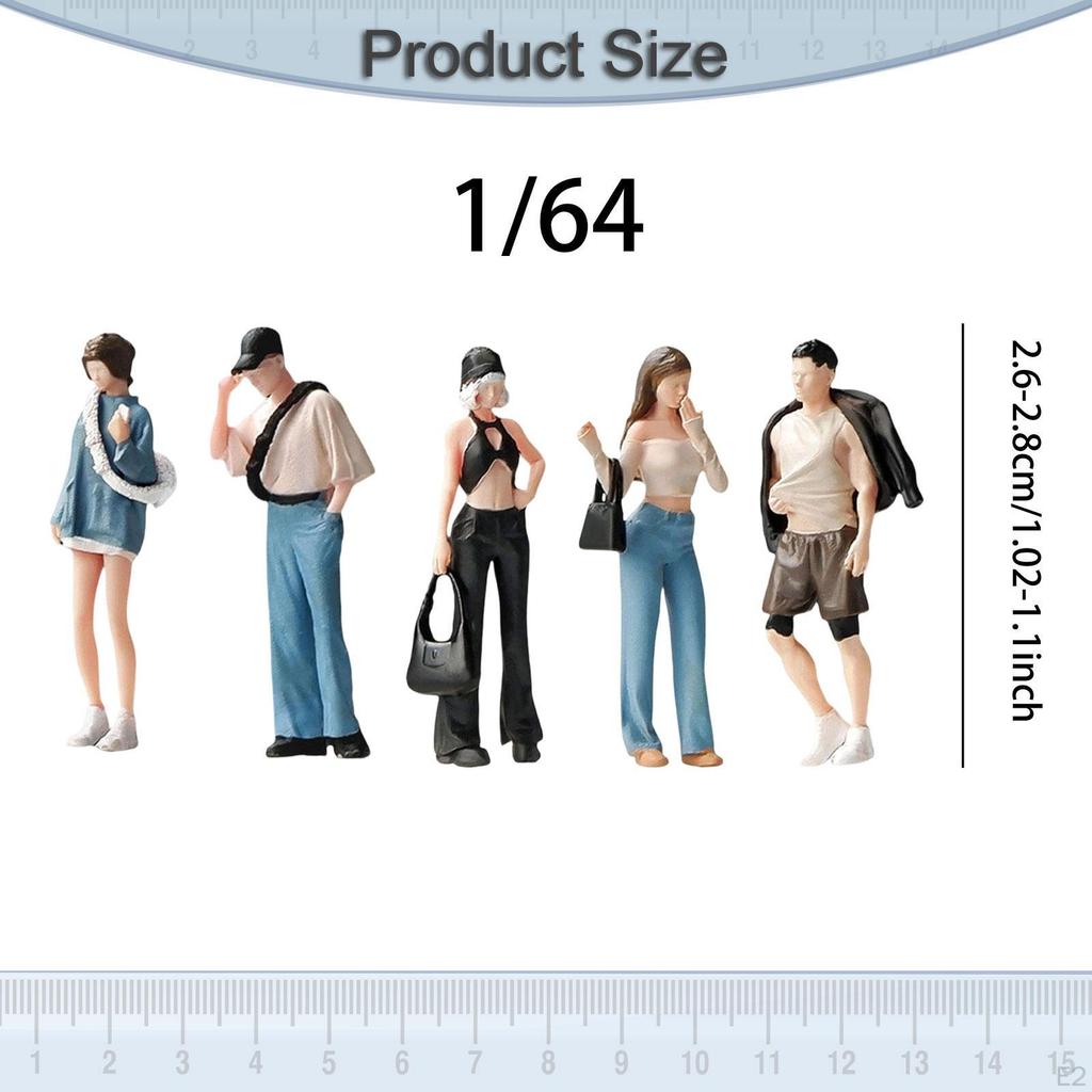 5Pcs 1/64 Scale Figures People Figurines Ornaments Tiny Model Human Woman for Layout Decoration