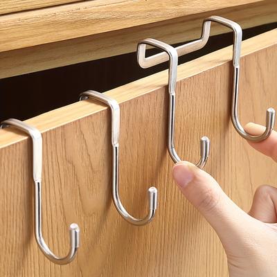 Stainless Steel S-Hooks- 2pcs No-Drill, Multi-Purpose Hanging Hooks for Kitchen, Dorm, Doors, Wardrobes, Shoe Cabinets Strong Load-Bearing Metal Hooks