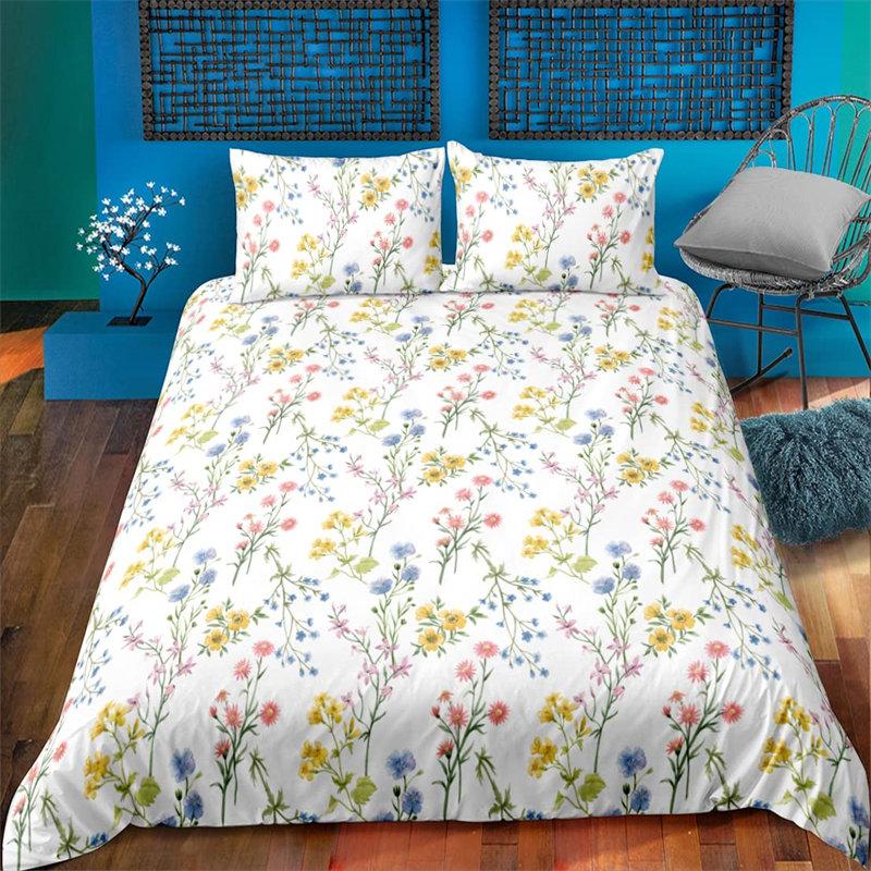 Vibrant Botanical Floral Duvet Cover Twin Size Lotus Flower Leaves Bedding Set Soft Tropical Palm Tree Quilt Cover Pillowcases