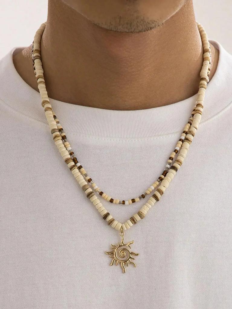 Hot Sale 1set Men's Shell, Surfer, Wood Bead, Coconut Shell Necklace, Beach  for Hawaiian Summer