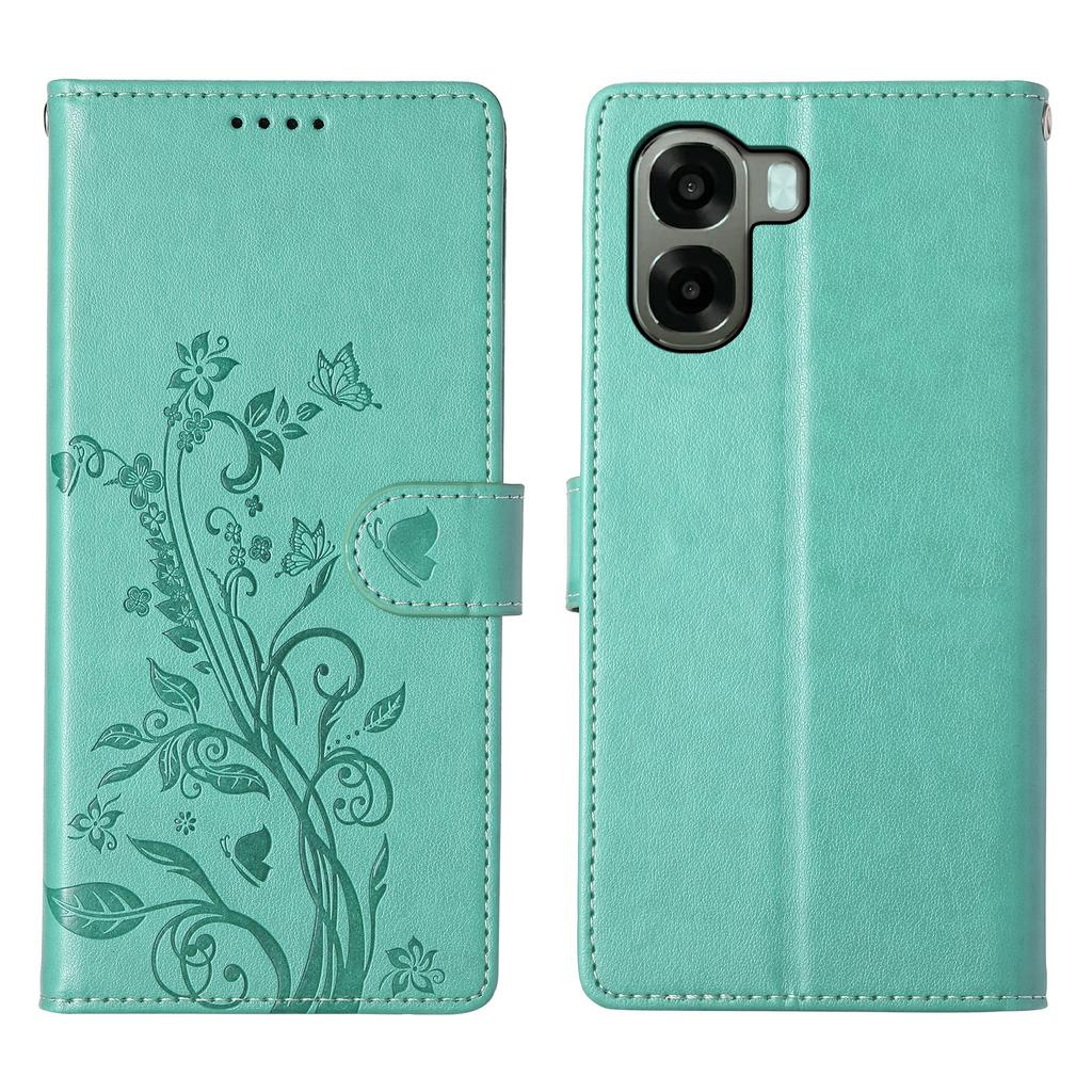 Wallet Case for Oppo A6x 5G / A6x 4G Butterfly Floral Imprint PU Leather Phone Cover with Wrist Strap