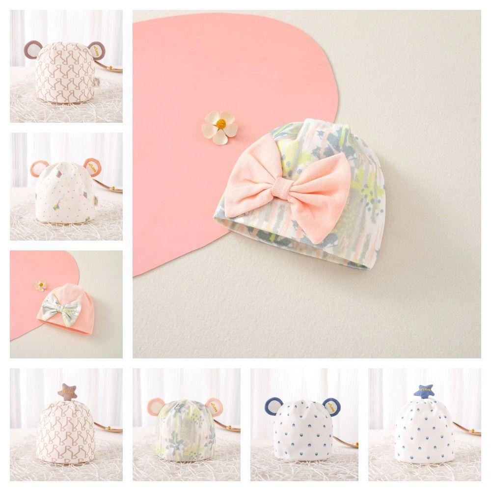 Cartoon Bear Baby Fetal Cap Print Infants Beanie Cap Windproof Newborn Hats  Hospital