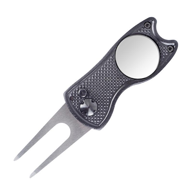 In-Stock Aluminum Folding Golf Divot Tool with Logo - Compact Course Fork & Gift Accessory