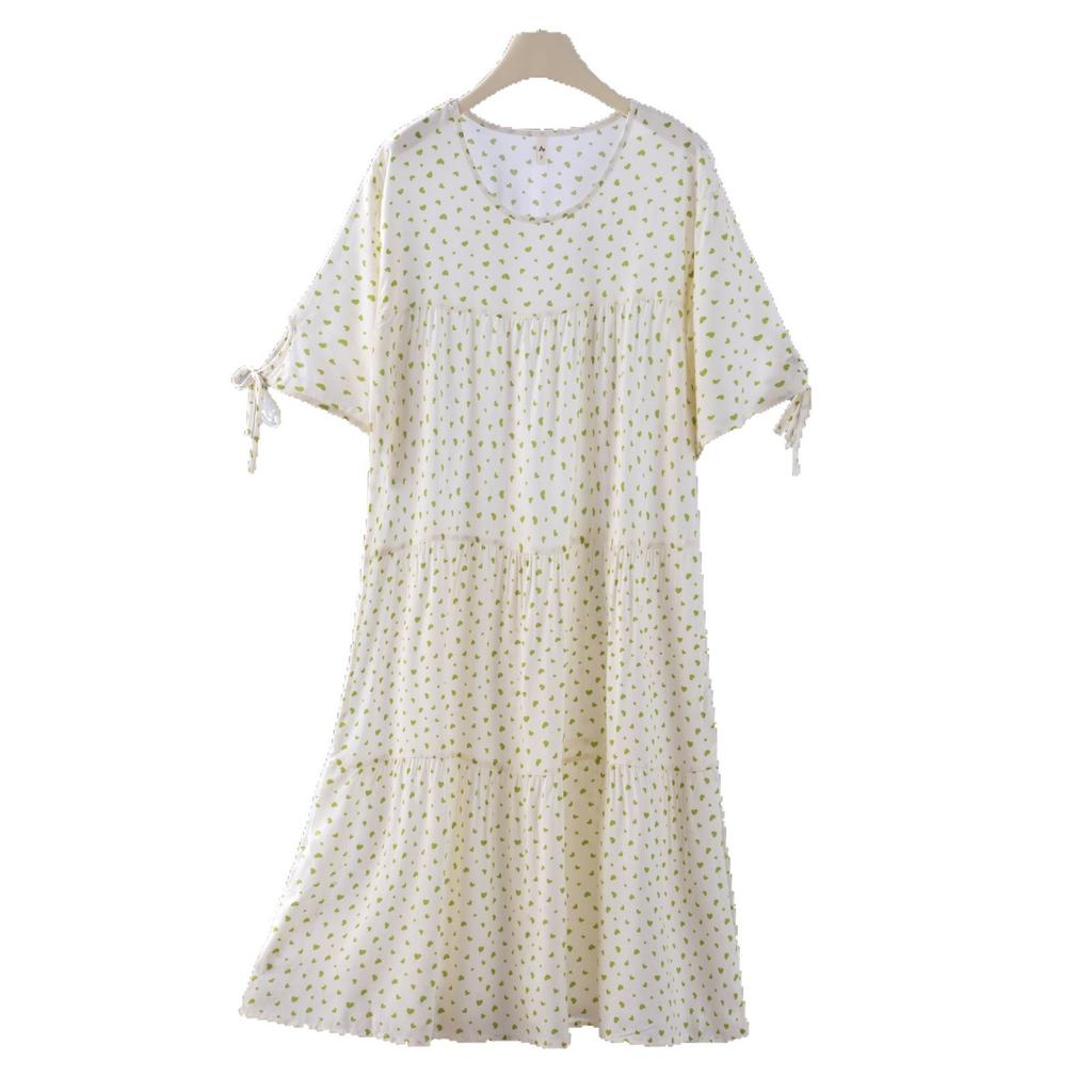 Spot new women's cotton silk spring, summer and autumn thin loose cake nightgown simple and comfortable loungewear