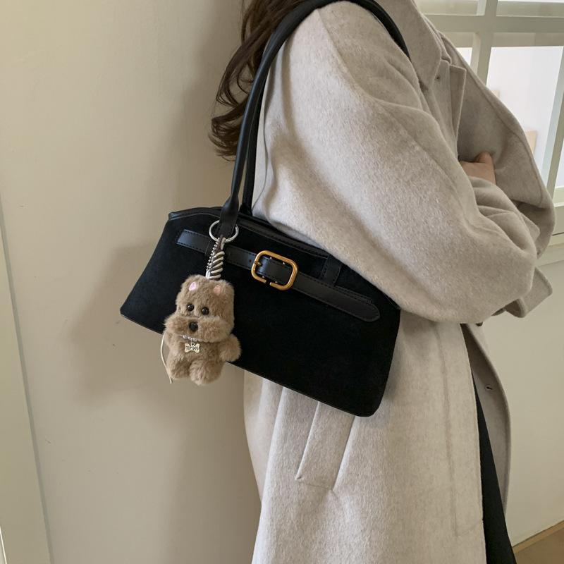Retro niche suede bag women's 2025 new trendy autumn and winter versatile single shoulder underarm bag leopard print baguette bag