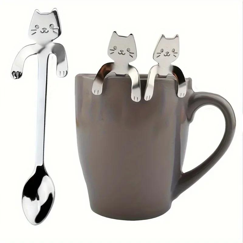 1pc Stainless Steel Coffee Spoon Lovely Cute Cat Shape Teaspoon Dessert Snack Scoop Ice Cream Mini Spoons Tableware
