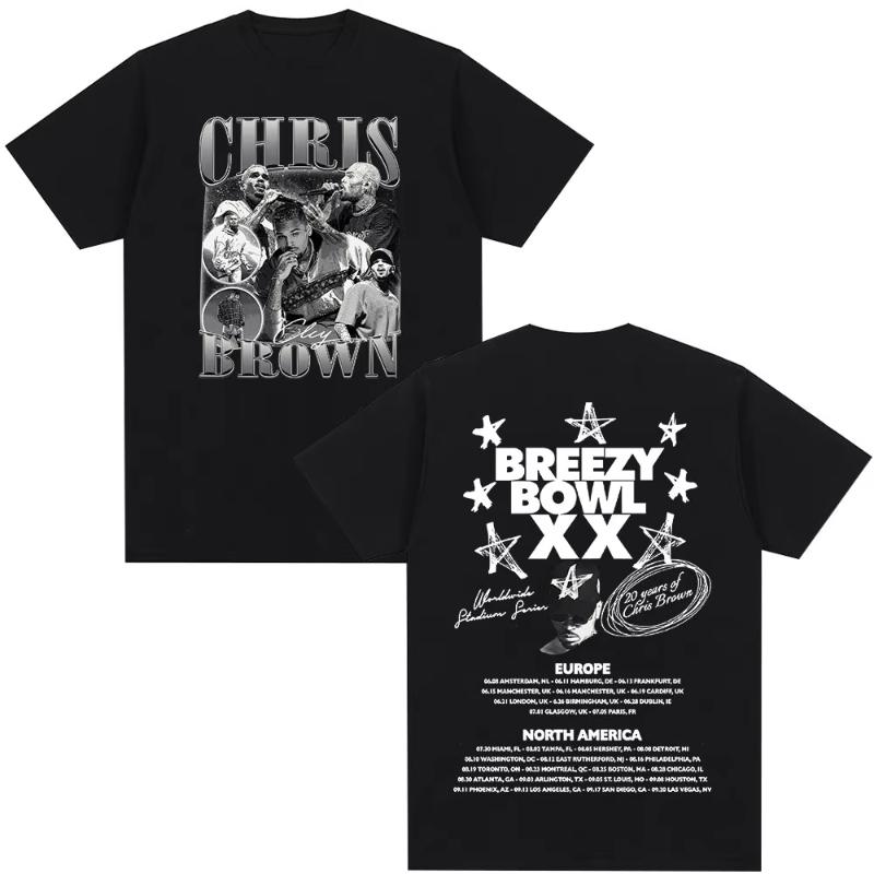 Rapper Chris Brown Tshirt Breezy Bowl XX Tour 2025 TShirts Unisex Women Harajuku ONeck Short Sleeve T Shirt Streetwear Fans Gift