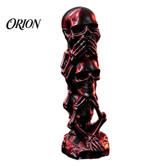 Small Desk Ornament for Men Triple Stacked Skulls Figurine, Spooky See Hear Speak No Evil Skeleton Head Retro Home Office Accessories Statue,