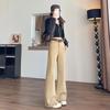 Women's Khaki Velvet Flare Jeans: Autumn/Winter Loose Fit, Slim, Wide-Leg Pants
