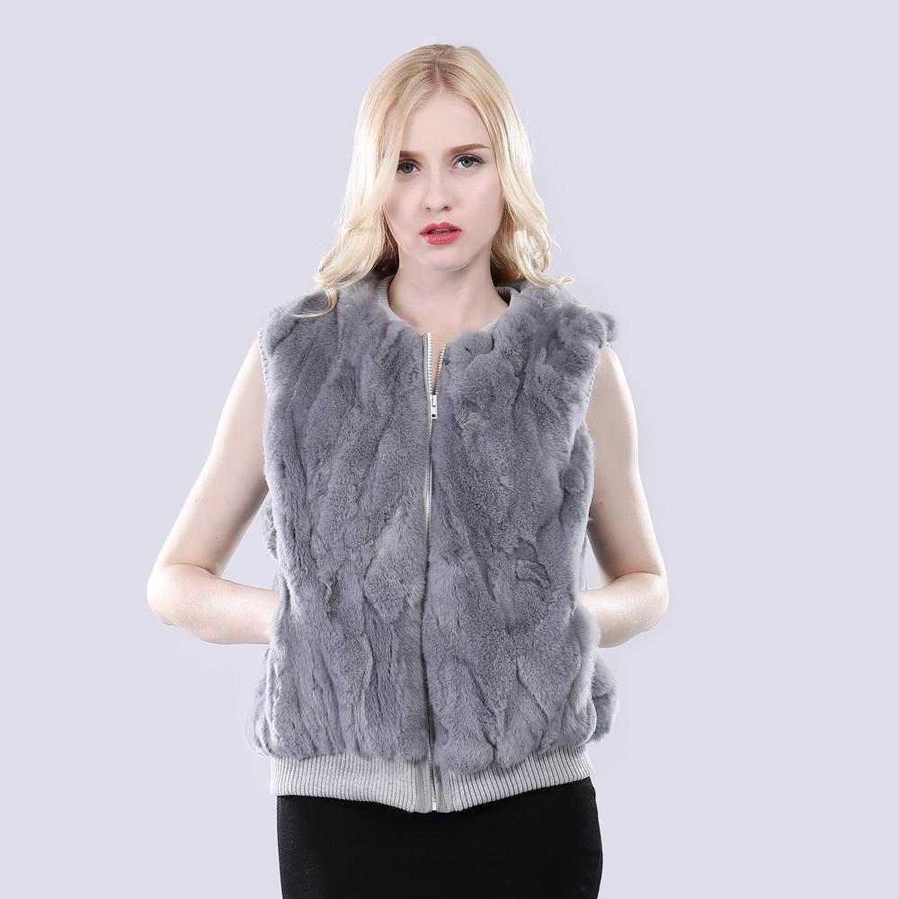Autumn Winter Fashion Girl 100% Genuine Rex Rabbit Fur Vest Natural Warm Rex Rabbit Fur Gilet Women Real Fur Sleeveless Jacket