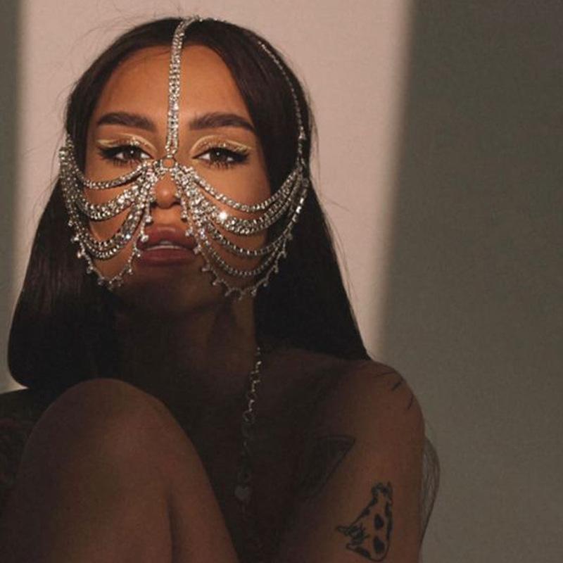 Μόδα Γοητευτικές Μάσκες με Φούντες από Στρας για Γυναίκες Μποέ Κοσμήματα Προσώπου Αλυσίδα Μασκέ Πάρτι Χορού Σέξι Αξεσουάρ Κοστουμιού