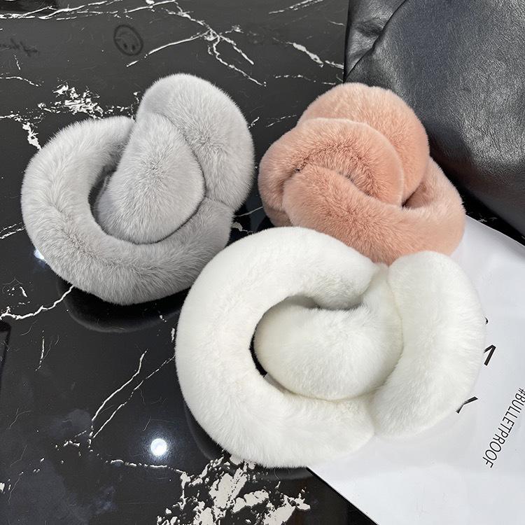 Foldable Plush Winter Earmuffs with Thick Rex Rabbit Fur - Cute Internet Celebrity Style