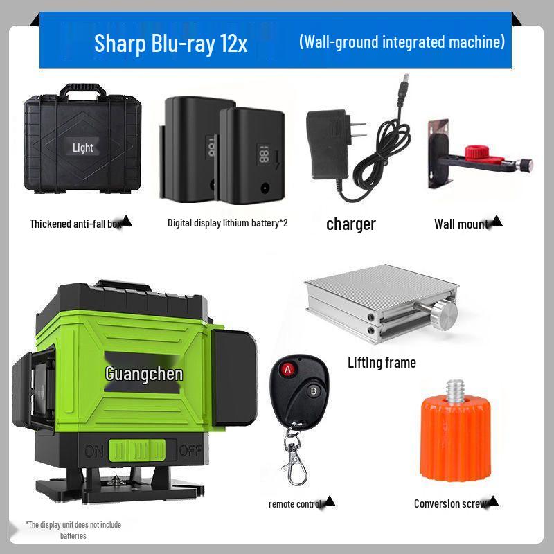 High Precision 12/16 Line Green Light Infrared Laser Level for Walls and Floors with Automatic Leveling