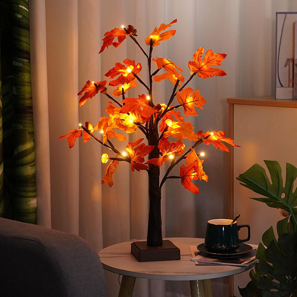 61 cm Herbst Ahornbaum mit 24 LEDs Timer Kürbis Dekoration Abnehmbarer Sockel Weiches Licht Beleuchtetes Blatt