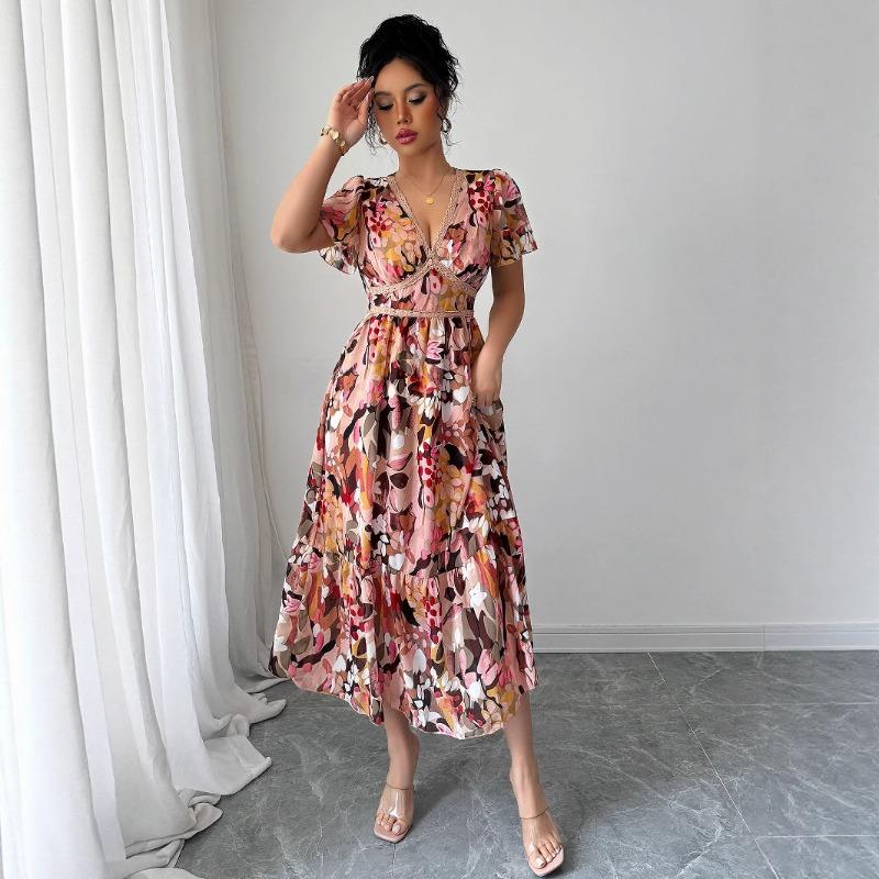 

Высококачественное простое платье с принтом и кружевной отделкой для женщин на весну и лето XL красный