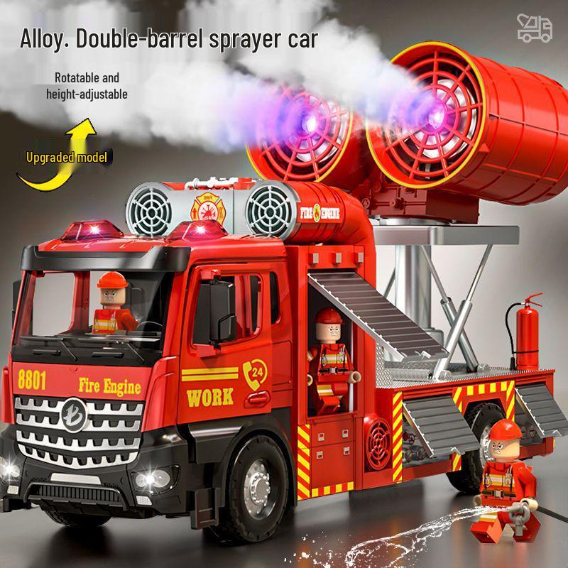 Extra Large Alloy Fire Truck Toy with Sprinkler for Kids