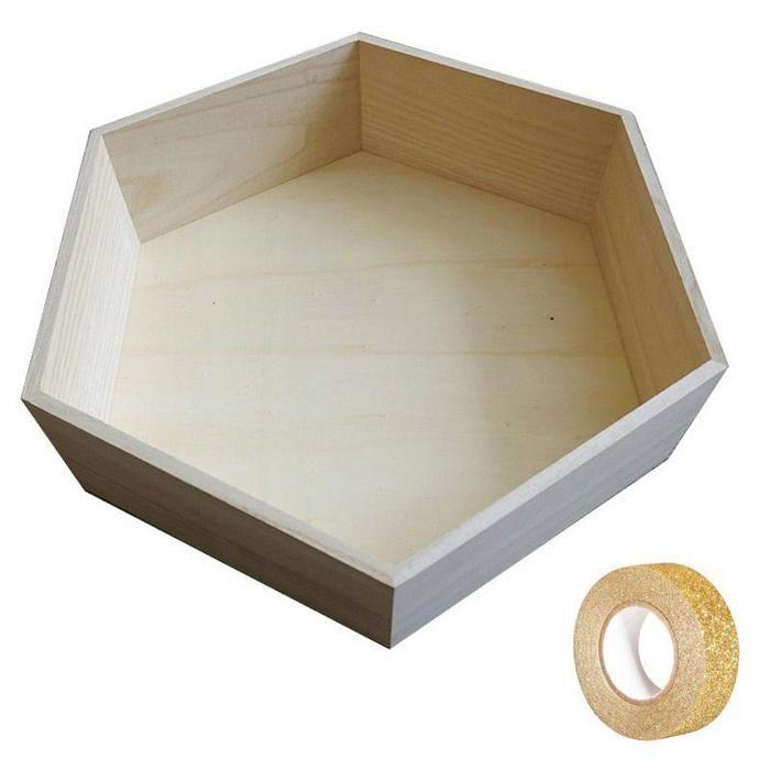 Hexagonal Wooden Shelf 39 X 34 X 10 Cm + Gold Glitter Masking Tape
