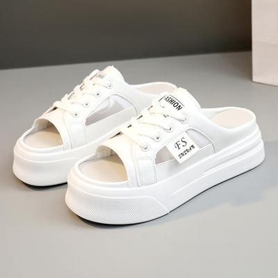Summer New Women‘s Casual Slippers Lightweight Breathable Platform Casual Shoes Flip Flops Fashion Versatile White Half Slipper