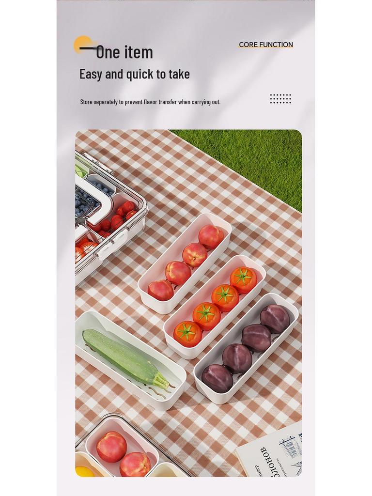 Salatbehälter: 8-Fächer-Gewürz- und Aufbewahrungsbox für Kühlschrank oder Picknick, Obstportionierer, Handlich und Dicht.
