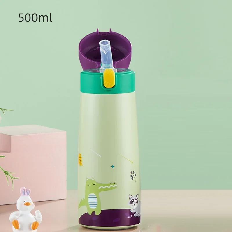 Kids Stainless Steel Straw Thermos Mug With Case Cartoon Leak-Proof Vacuum Flask Children Thermal Water Bottle Thermocup