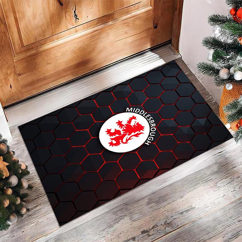 Middlesbrough FC Fußballmuster Weicher Teppichboden Rutschfester Indoor-Bodenbelag Sport Dekorationsmatte für Schlafzimmer