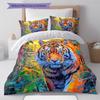 Tiger Fox Art Pattern Bedding Quilt Set Quilt Cover Pillowcase Home Decoration Gift (1 * Duvet Cover + 2 * Pillowcase, Without Core)