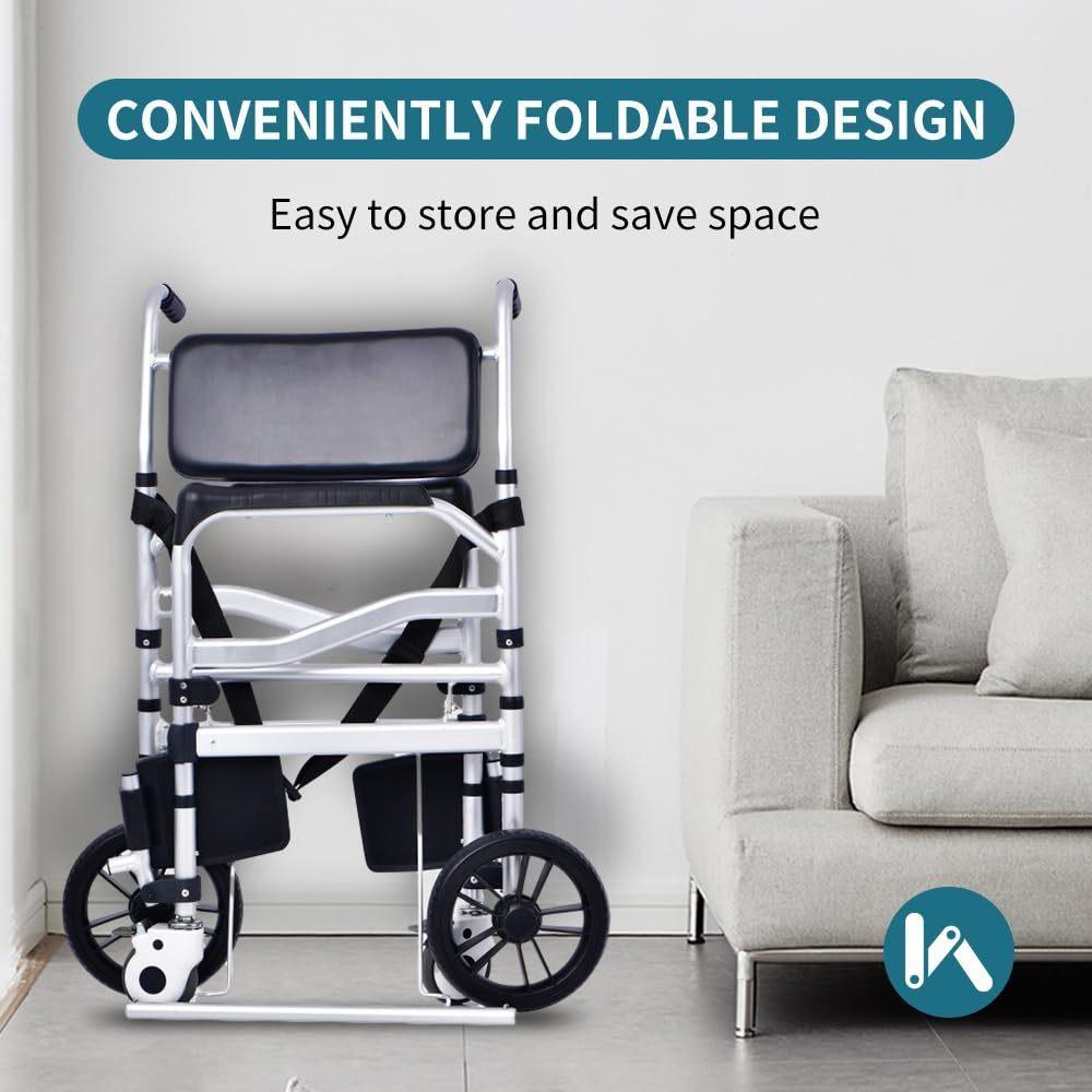 Foldable Height Adjustable Safety Commode Chair Elderly People Wheelchair Household Foldable Shower Chair