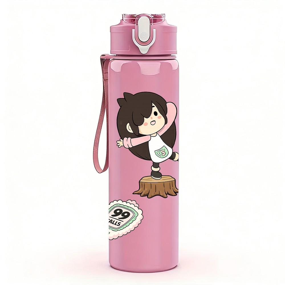 1PC Girl Reading Book Cute Cartoon Print 750ml Color Plastic Sports Water Bottle Leakproof Flip Straw Lid Suitable for Sports Office Home Use