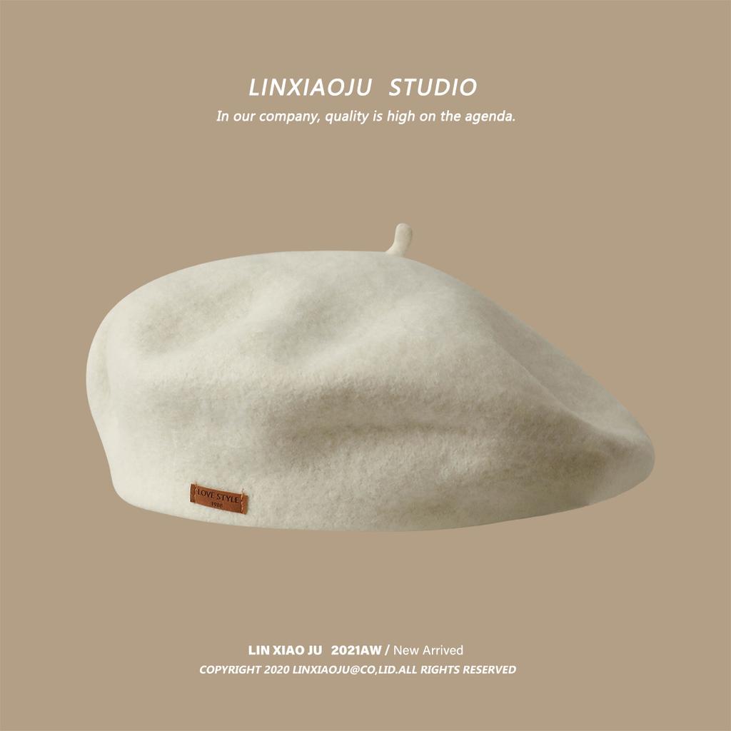 Temperament Solid Color Wool Beret Women'S Japanese Brown Autumn And Winter Bud Hat Versatile Literary And Retro Painter Hat Tide