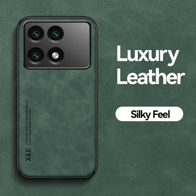 

Чехол для Xiaomi Poco X6 Pro 5G, встроенный металлический чехол для телефона PocoX6 Pro X 6 X6Pro, магнитный автомобильный держатель, кожаная задняя крышка For Poco X6 Pro 5G