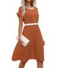 Women's Dresses Solid Color Round Neck Short Sleeve Pleated Dresses Casual Temperament Tunic Dresses
