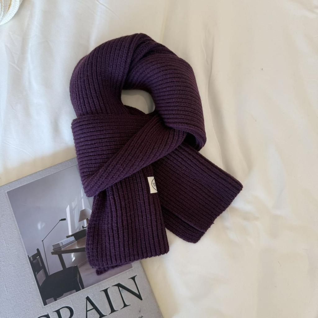 Autumn and Winter New Soft Knit Knit Groove Wool Scarf for Women, Korean Style Warm Yarn Solid Color Versatile Neck Warmer
