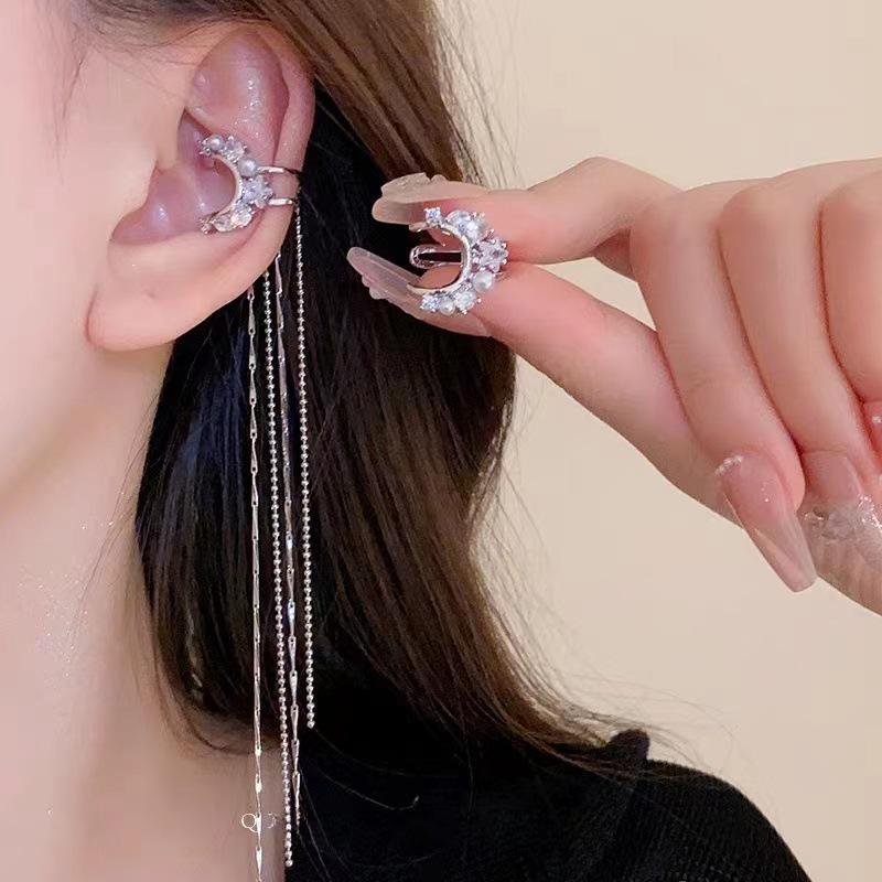 

Серьги-каффы в корейском стиле с кисточками из жемчуга и бабочками, не требующие прокола, для женщин