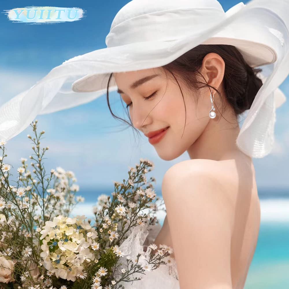 YUIITU Earrings for Popular Pearl Dangling Hypoallergenic Silver 925 Pearl 8mm Shell Pearl Gifts for Women Women, Earrings, Hook, Earrings, Earrings,